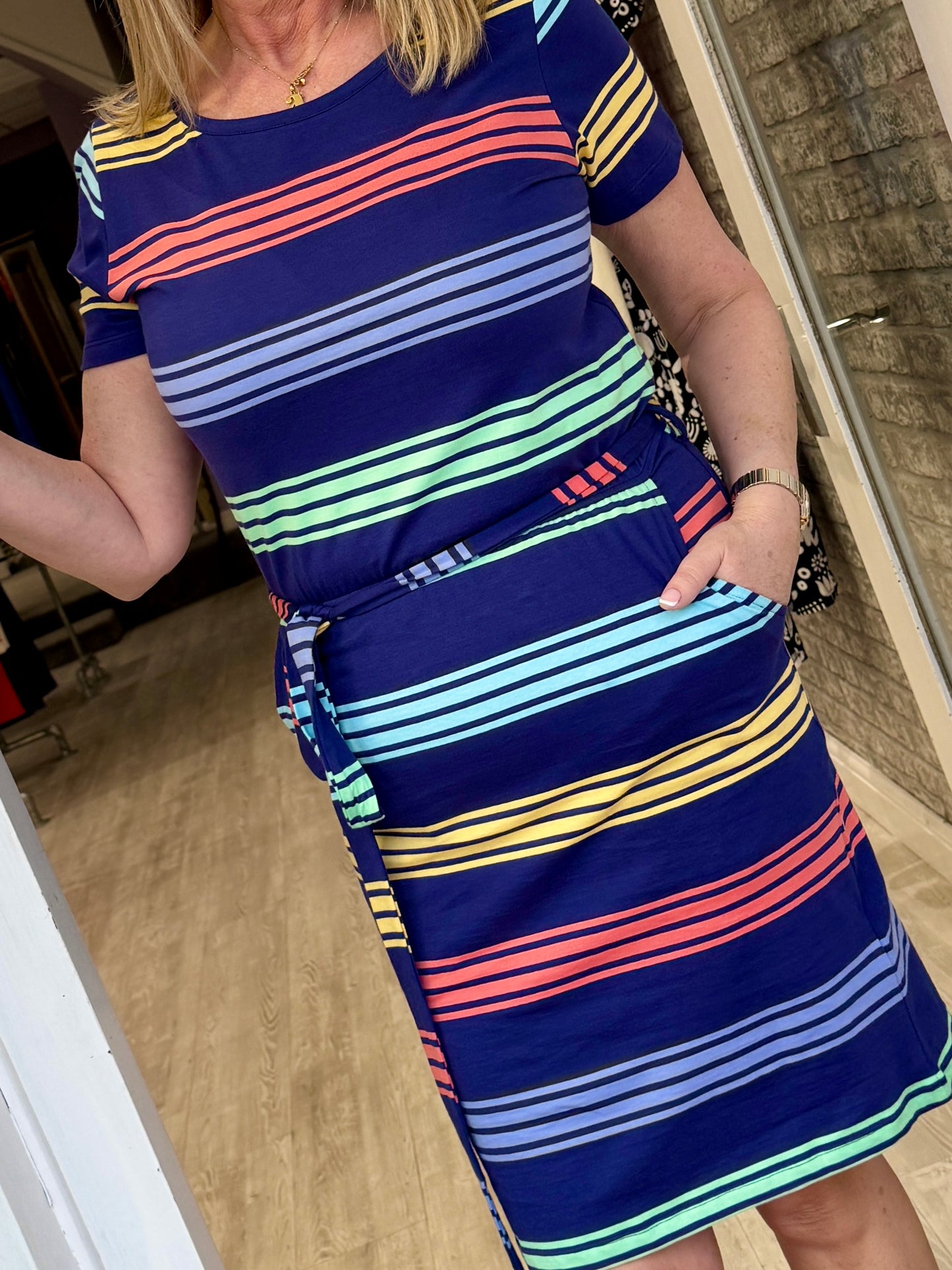 Sugarhill Brighton Terri Jersey Mini Dress - Navy Malibu Stripe