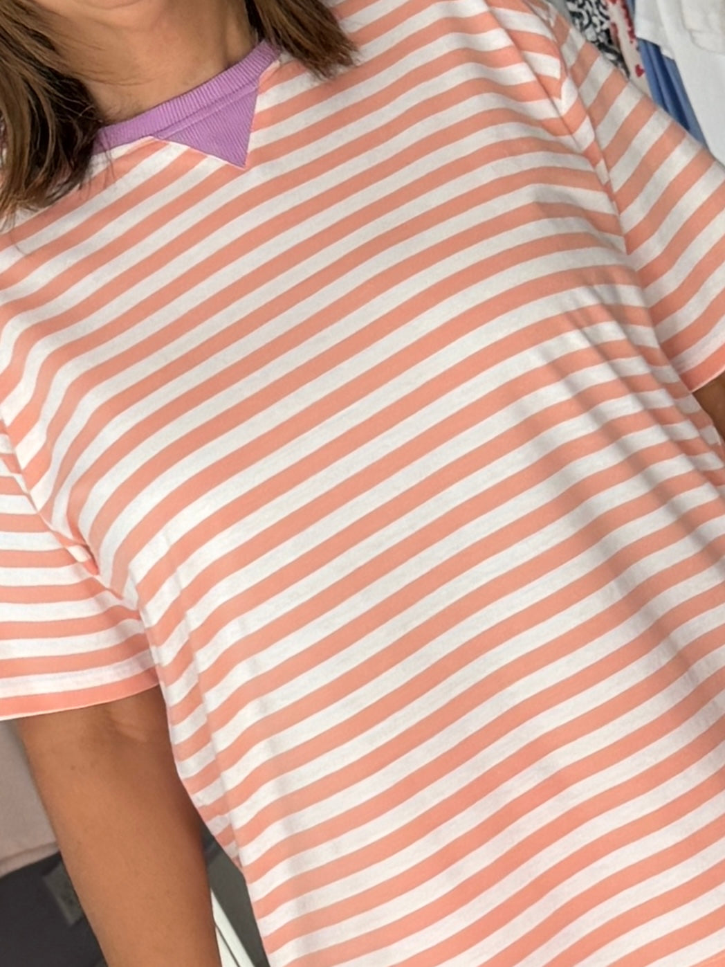 Sugarhill Brighton Riley Relaxed T-Shirt - Off White/Peach, Stripe