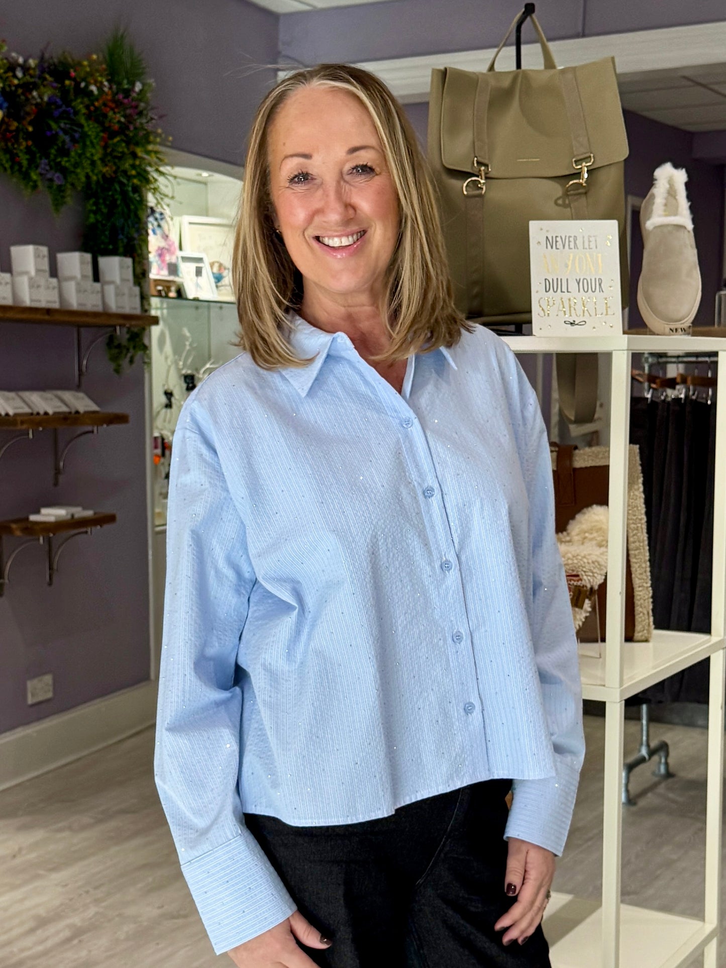 Fransa Rina Shirt - Heather Blue Stripe