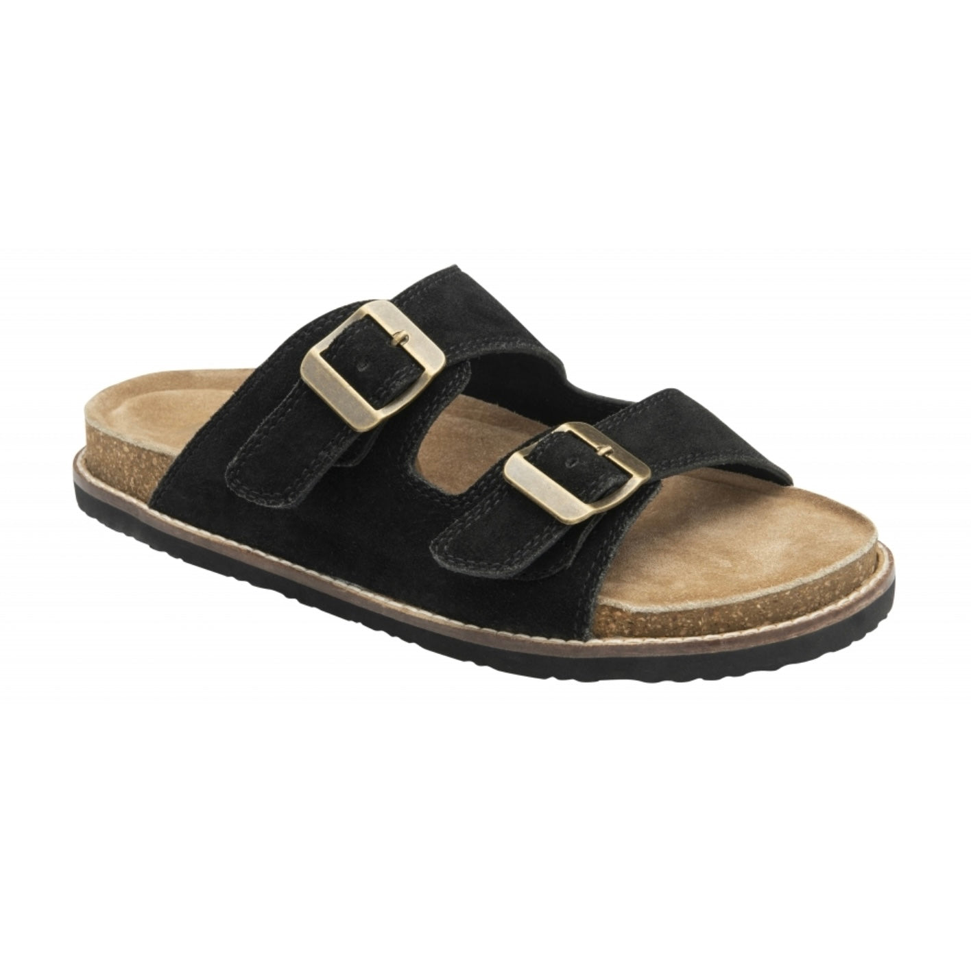 Ravel Black Suede Carey Flat Mule Sandals