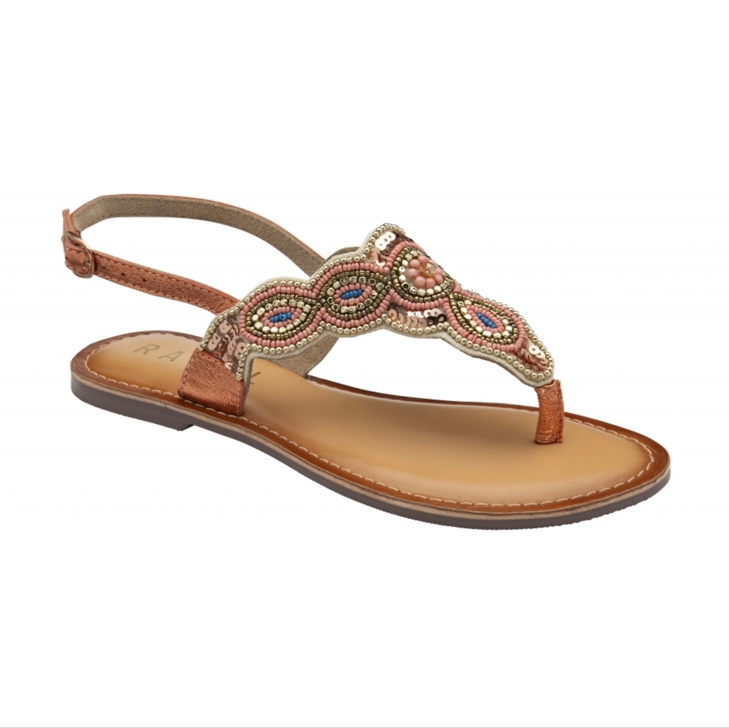Ravel Copper Foil & Embroidery Leather Batlow Flat Toe-Post Sandals