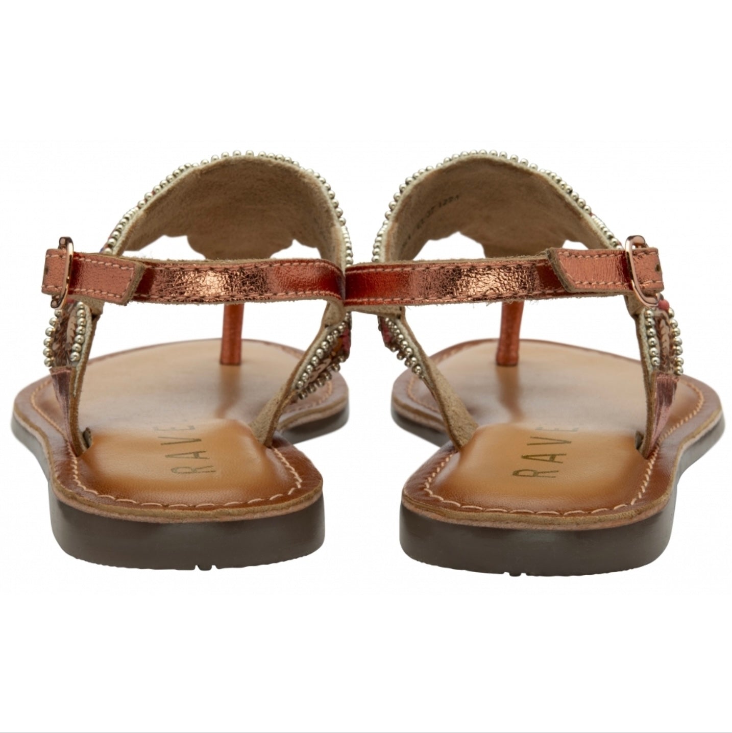 Ravel Copper Foil & Embroidery Leather Batlow Flat Toe-Post Sandals