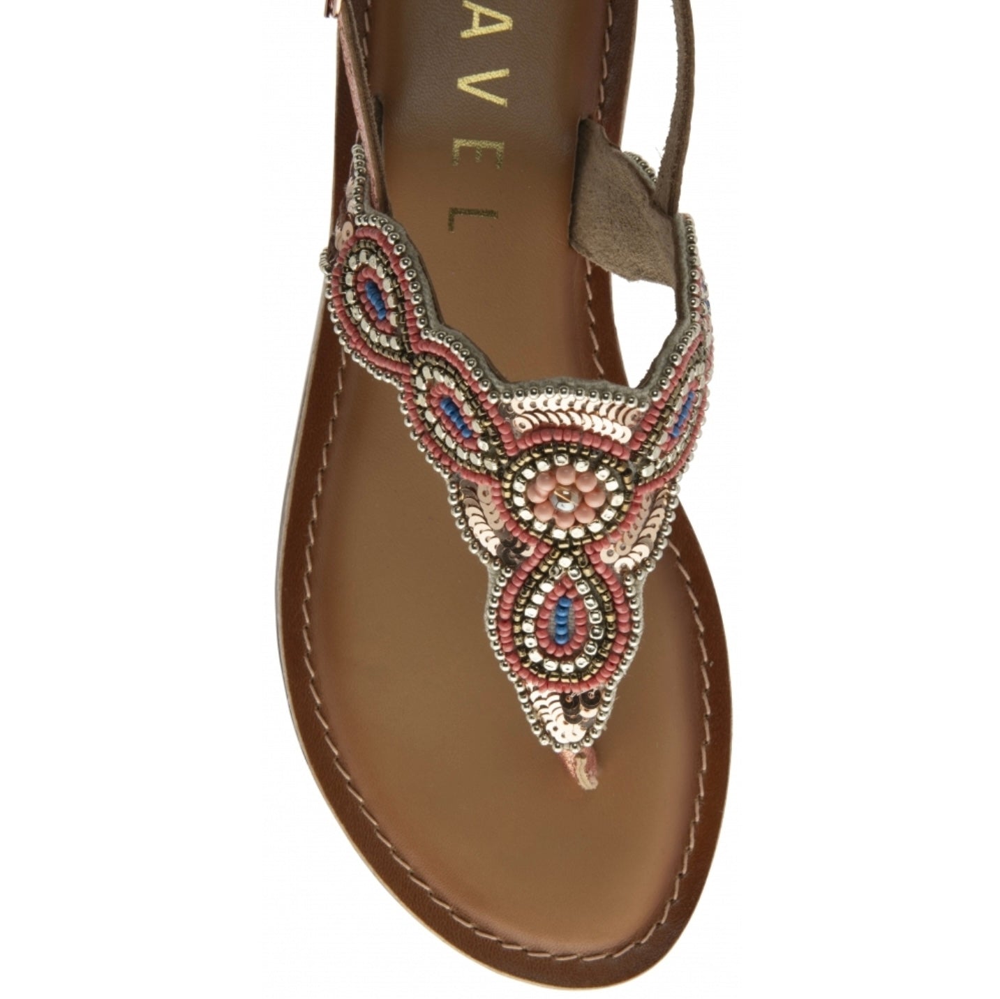 Ravel Copper Foil & Embroidery Leather Batlow Flat Toe-Post Sandals
