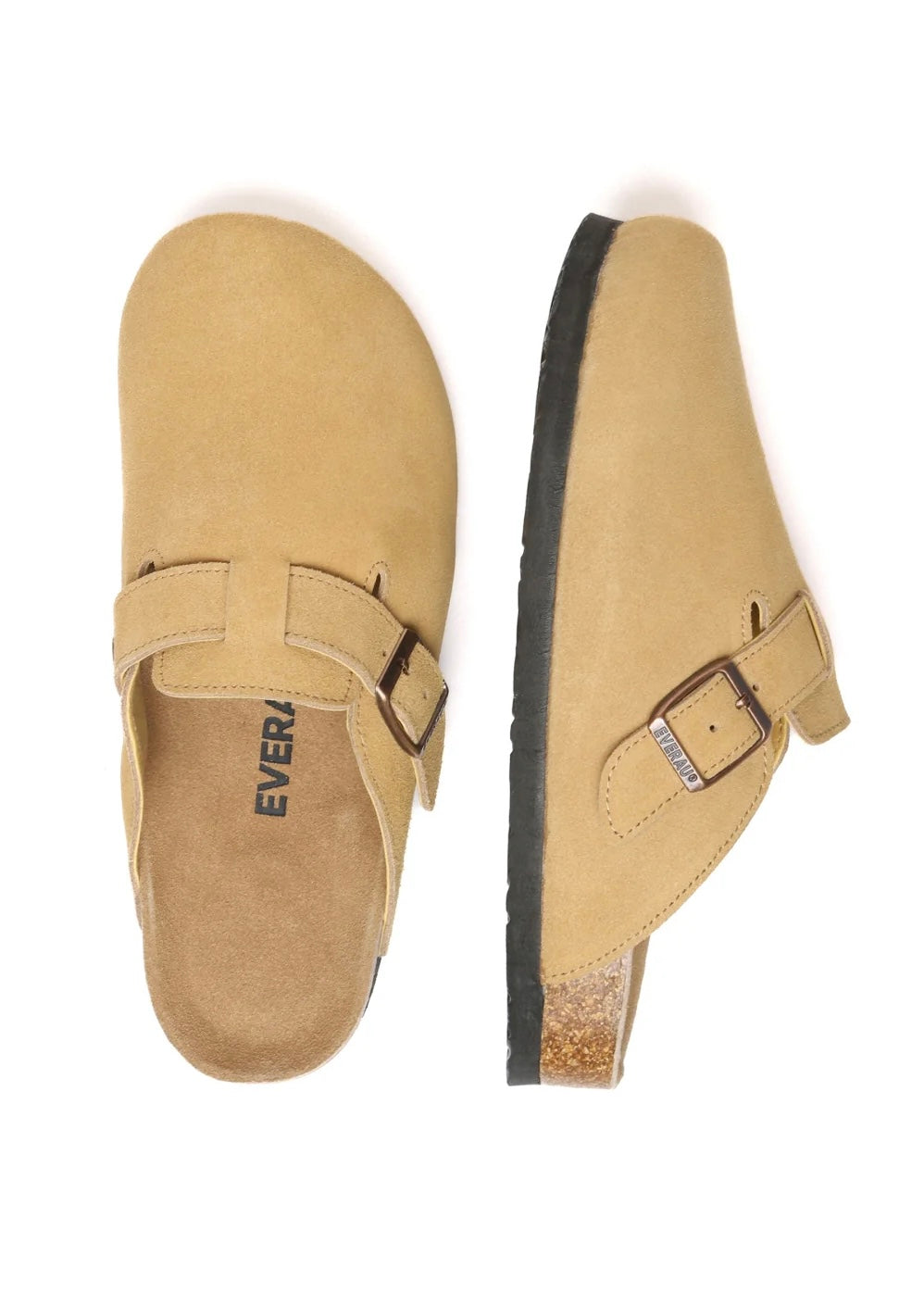 Beige clog shoes with a buckle