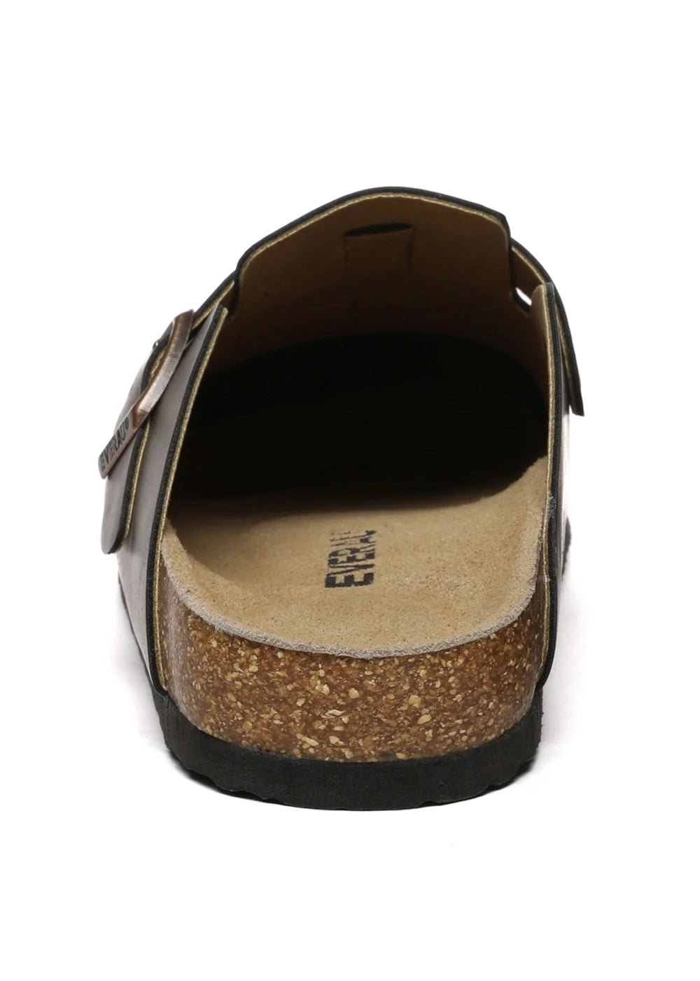 Brown sandal with cork sole on a white background