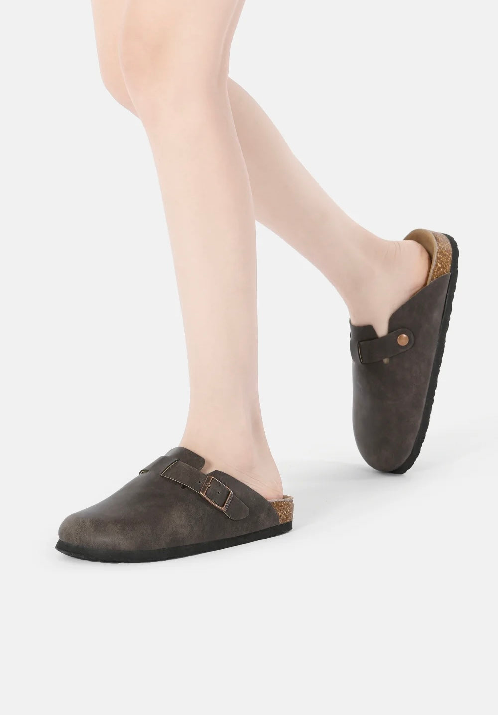 Ladies Brown Nubuck Leather Clogs
