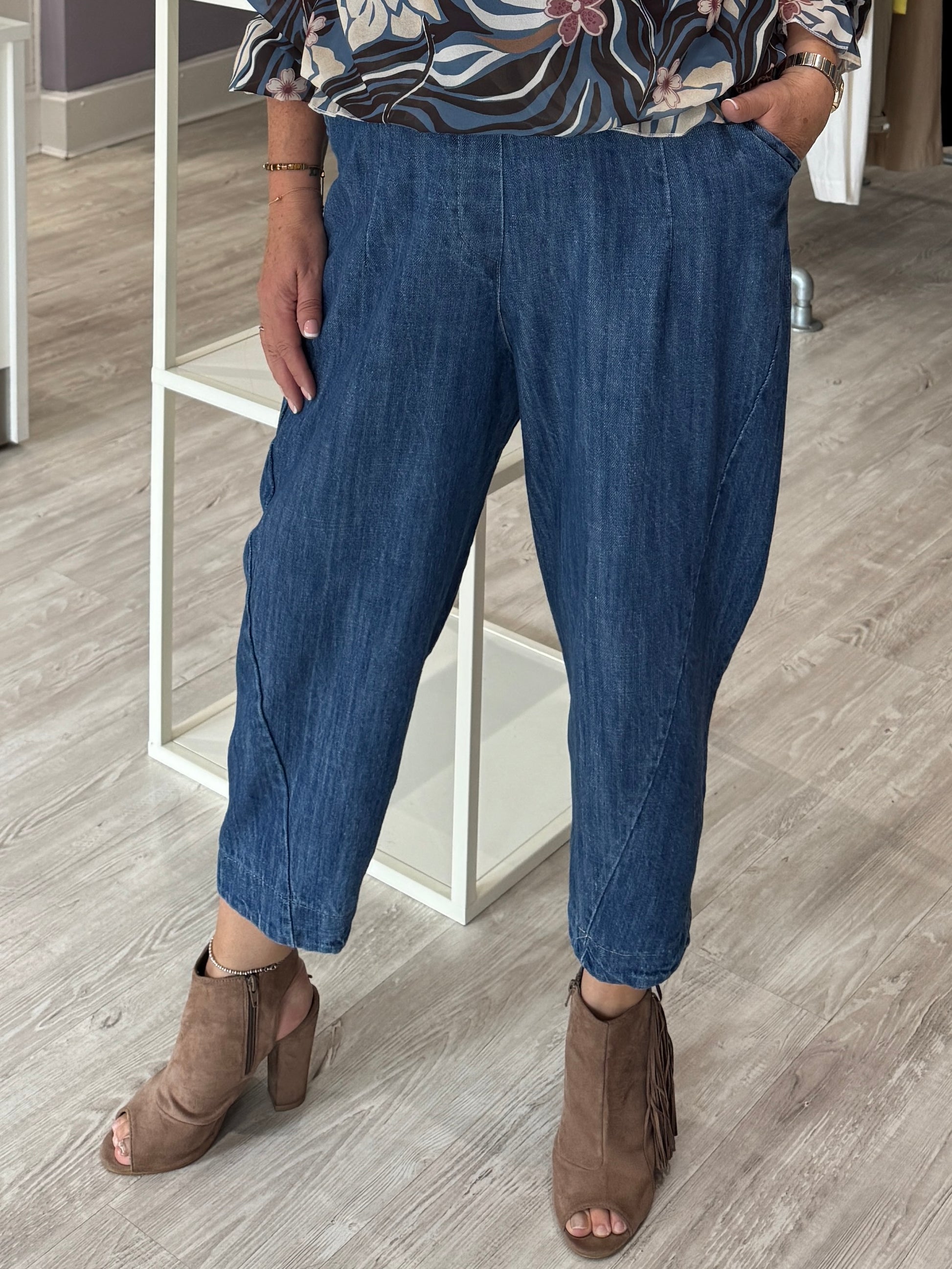 Ladies Blue Carrot Leg Jeans