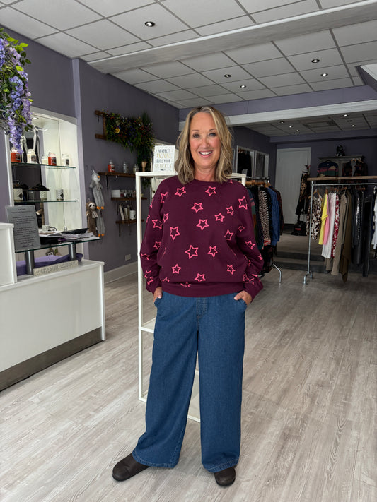 Sugarhill Brighton Eadie Relaxed Sweatshirt - Burgandy, Spaced Out Stars