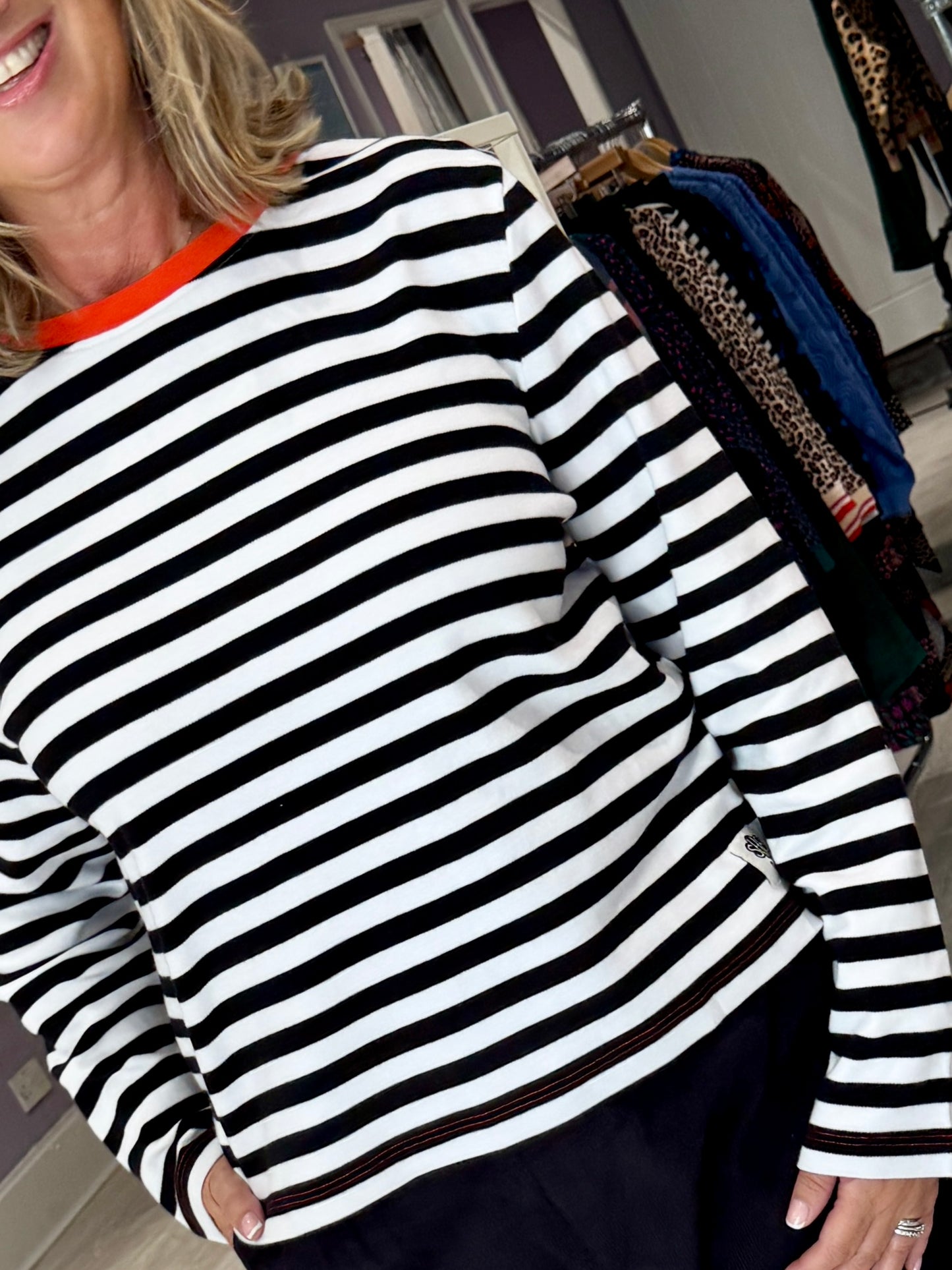 Sugarhill Brighton Vienna Jersey Top - White/Black Striped Ringer