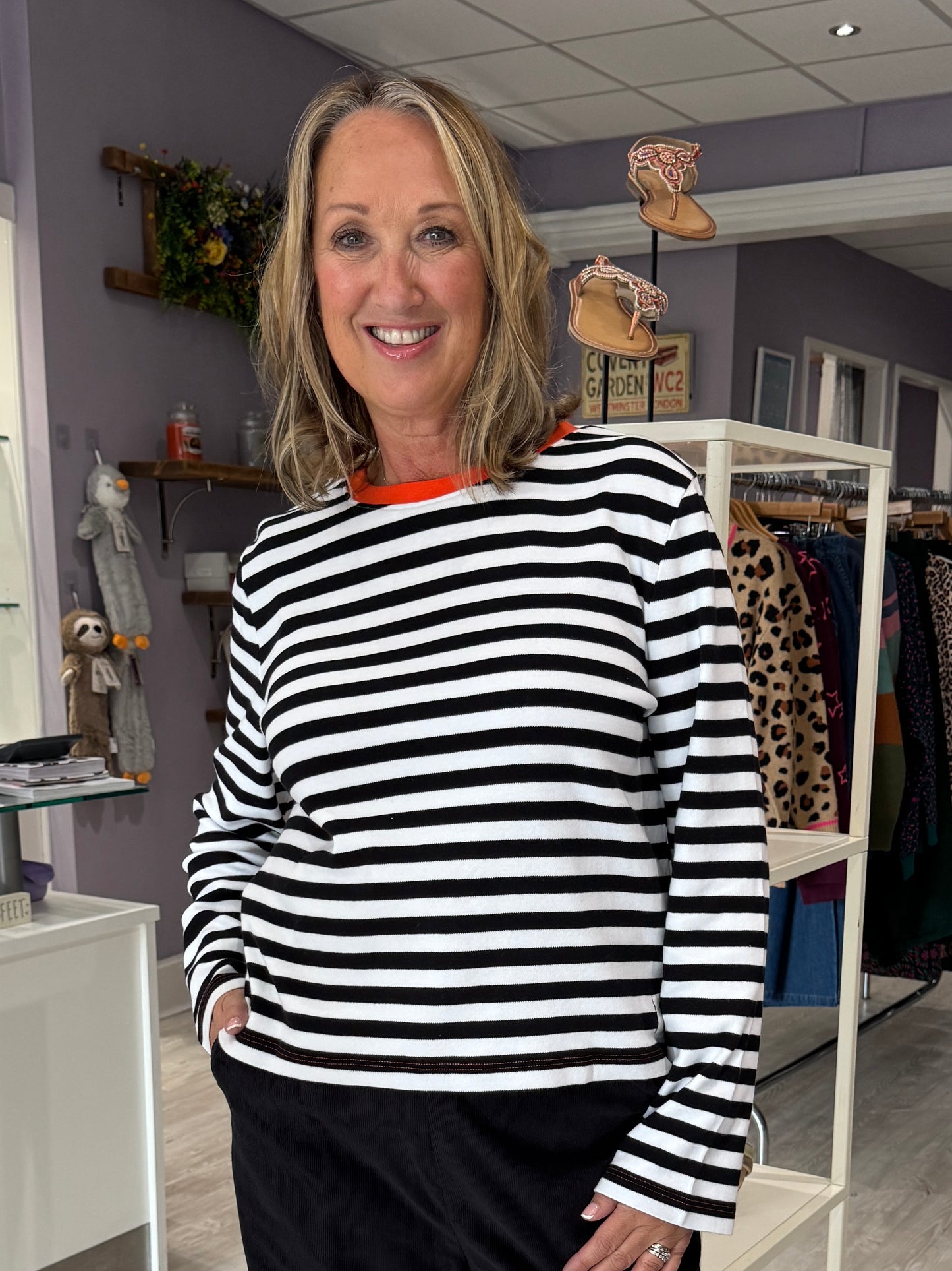 Sugarhill Brighton Vienna Jersey Top - White/Black Striped Ringer