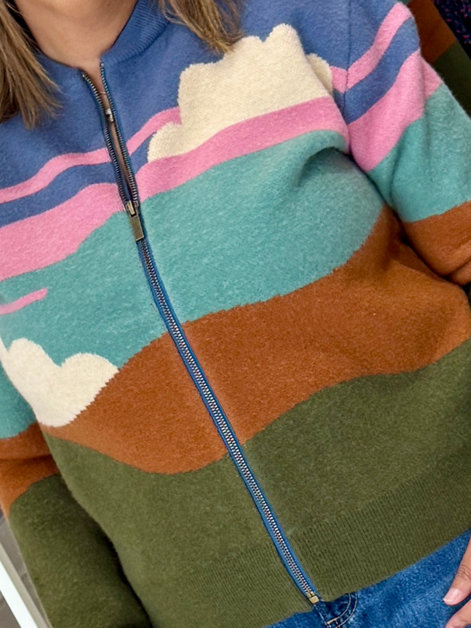 Sugarhill Brighton Solana Knitted Bomber - Multi, Cloudy Hills