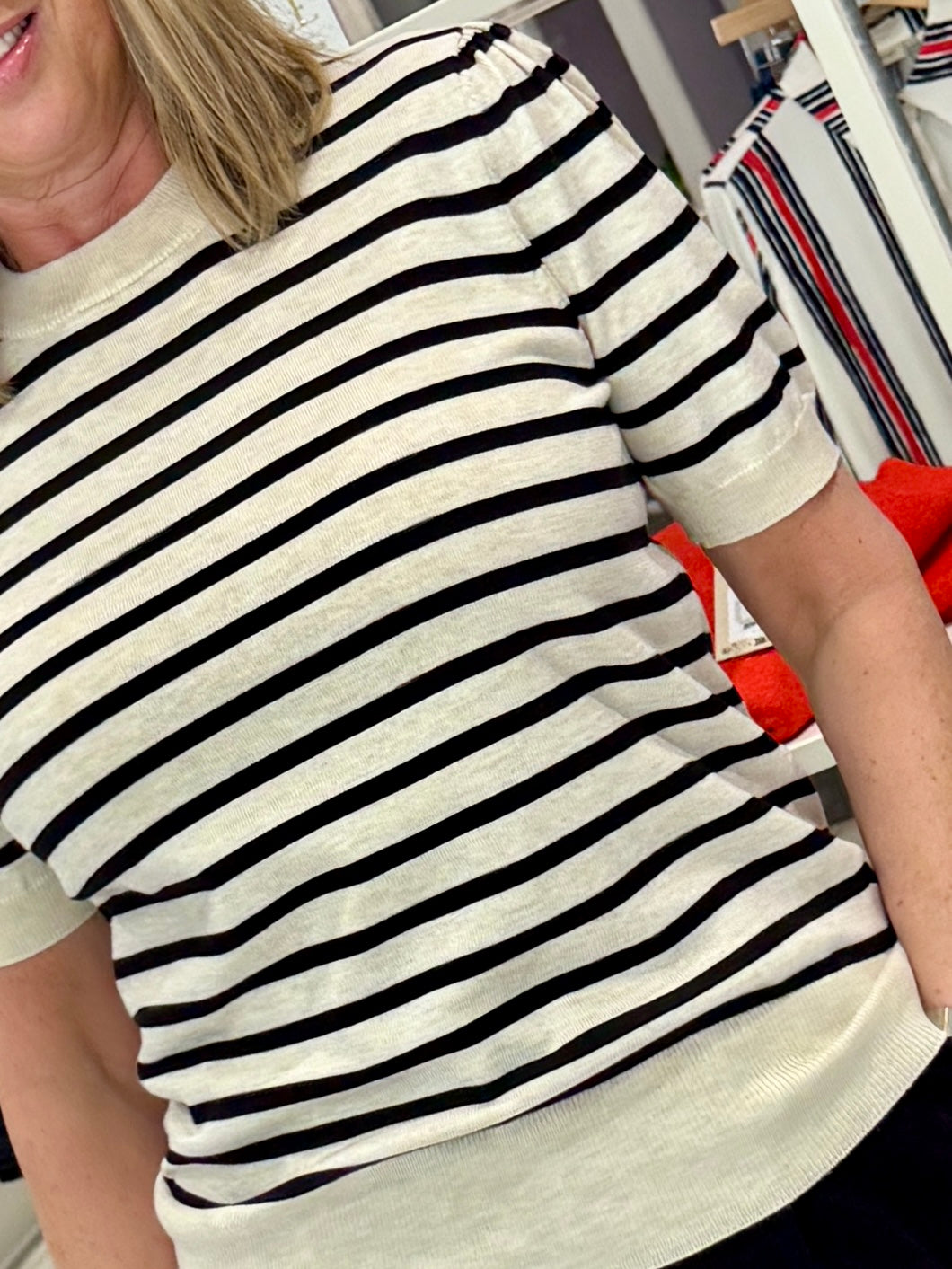Saint Tropez Mila Striped Jumper - Brown Rice Black