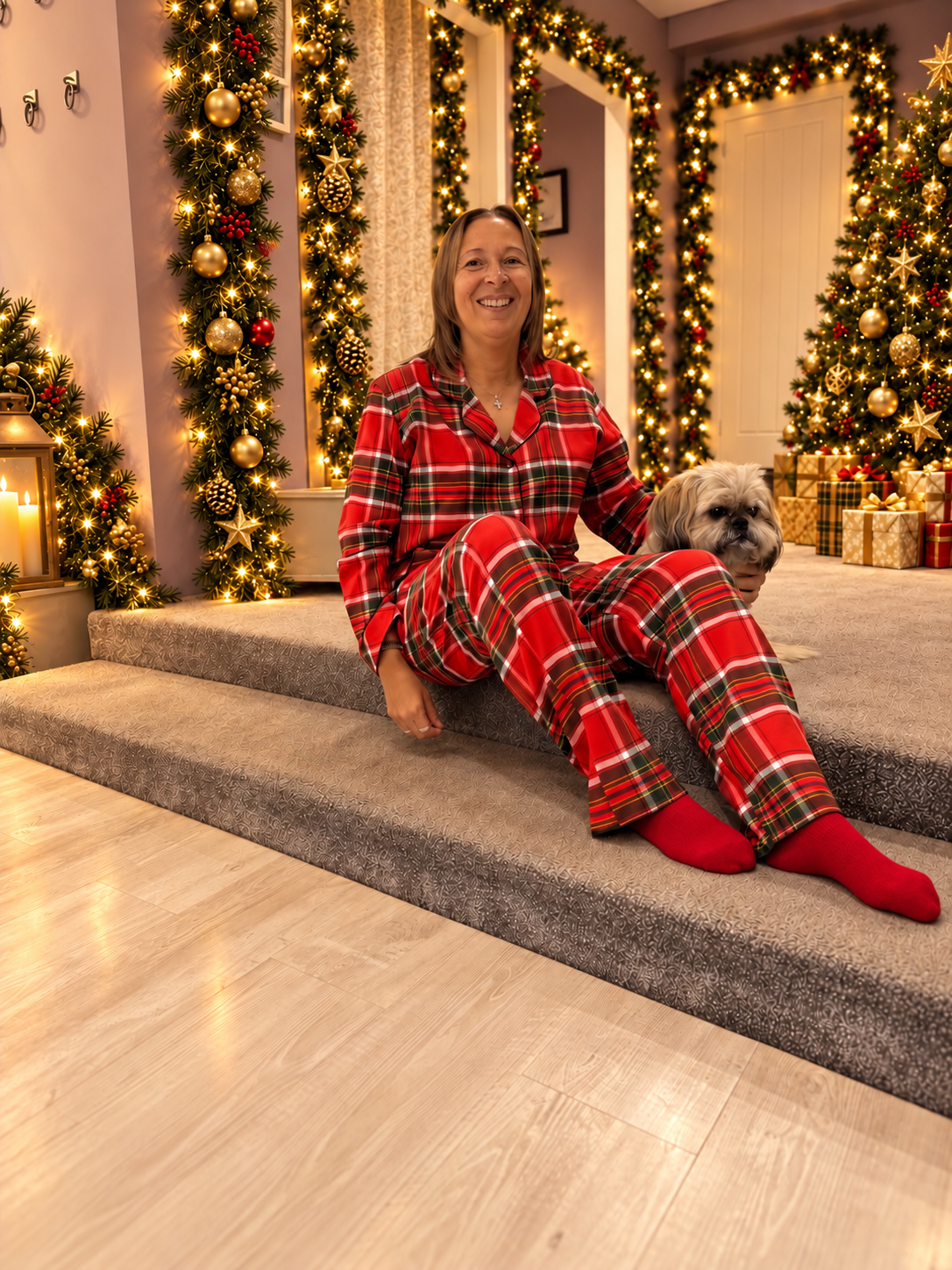 Cyberjammies Womens Red Brushed Check Pyjama Set