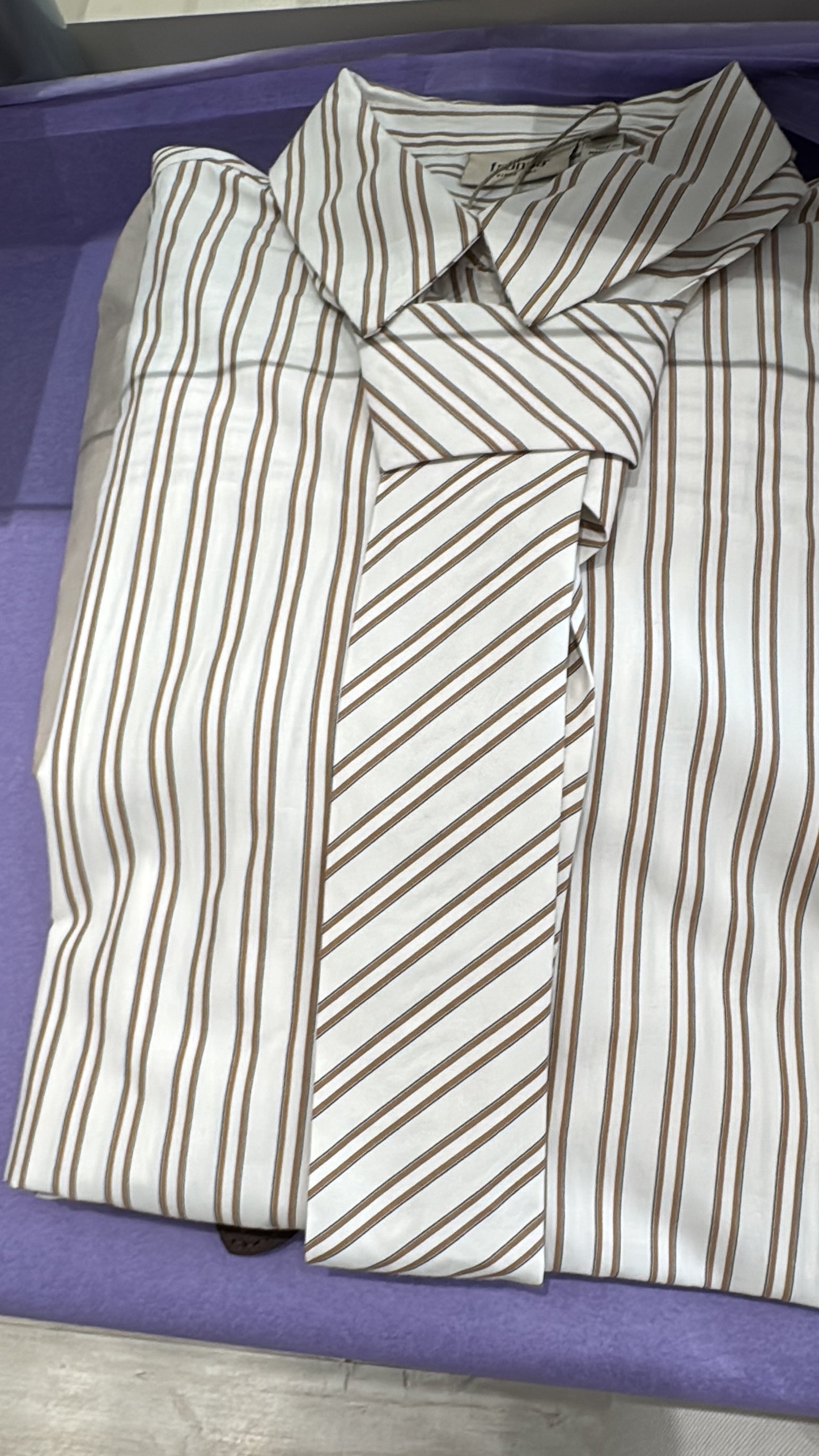 Fransa Zaba Shirt - White Tobacco Stripe/Brown