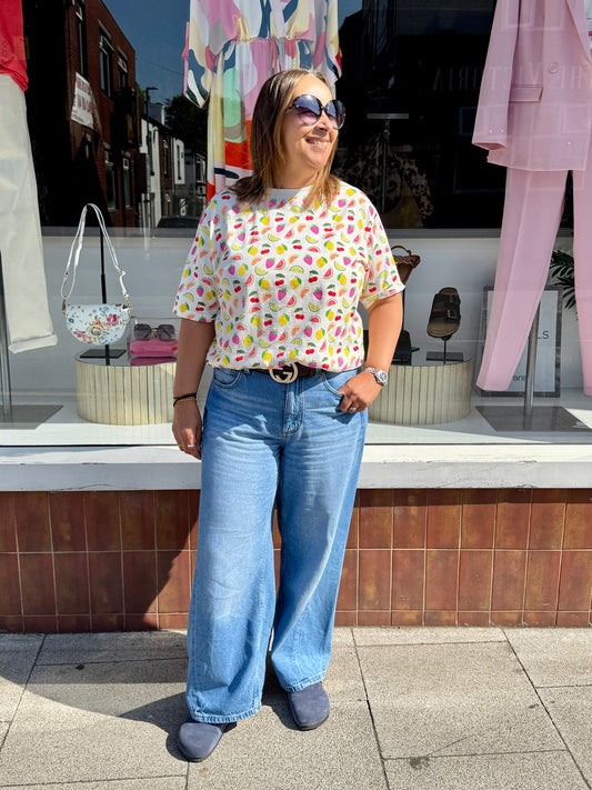 Sugarhill Brighton Kinsley T-Shirt - Cream, Fruit Salad