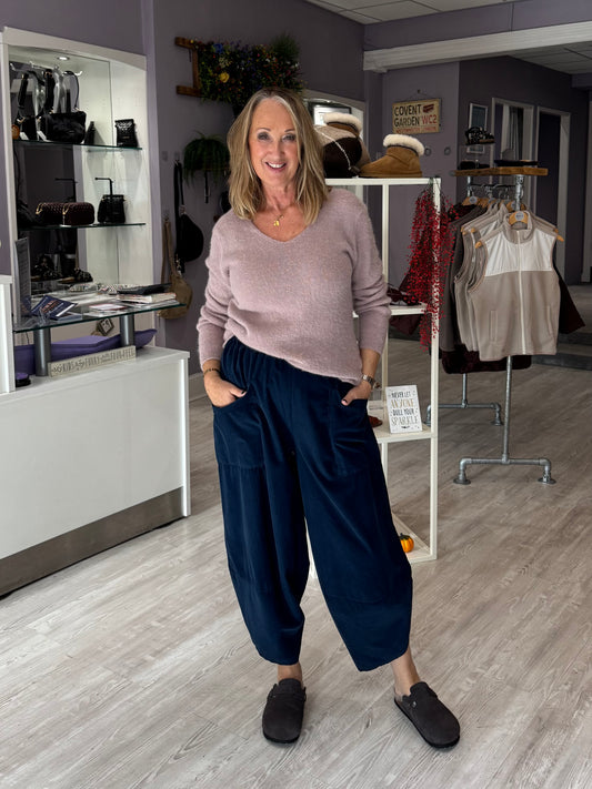 Thea Needle Cord Balloon Pants - Navy
