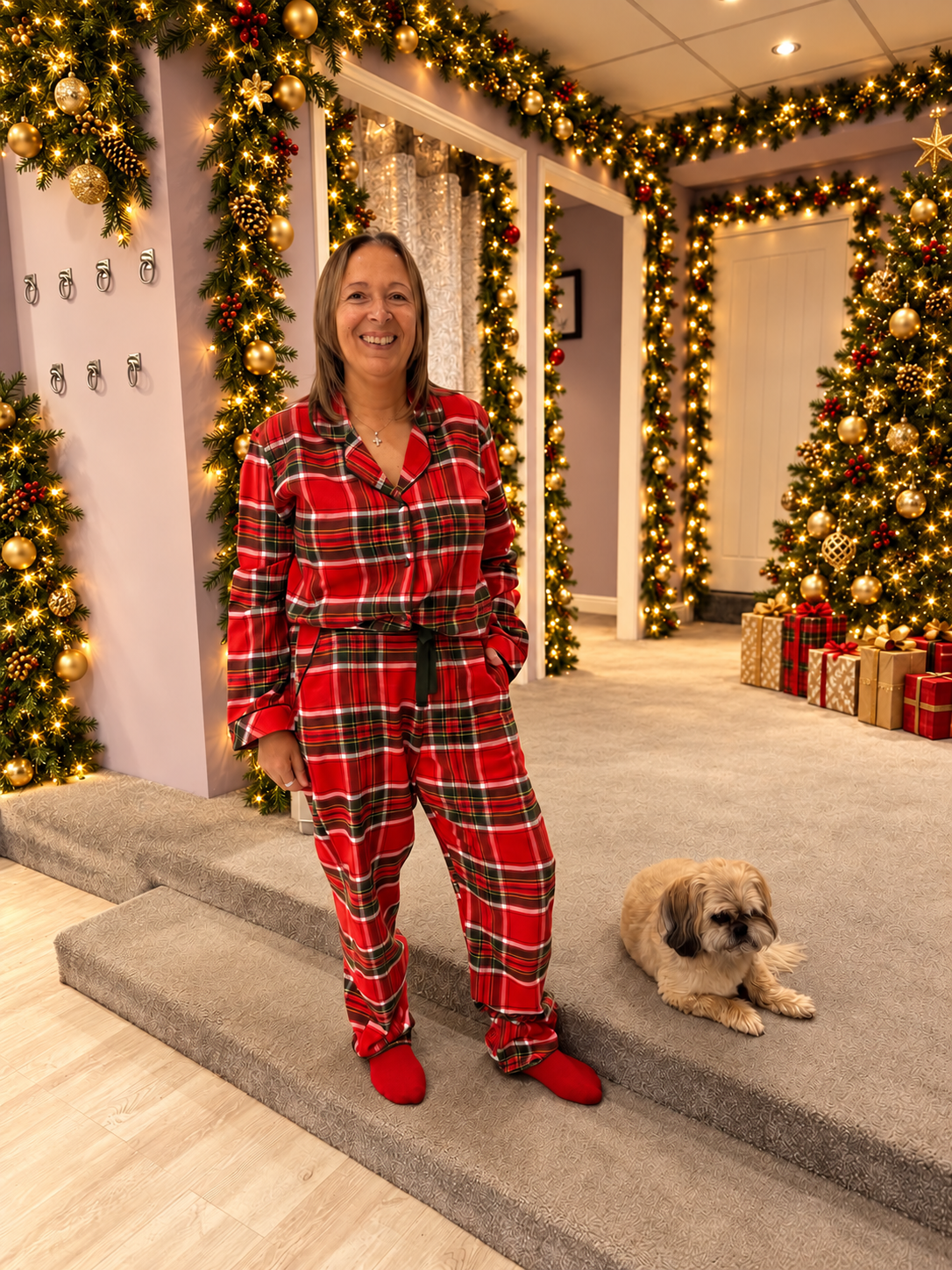 Cyberjammies Womens Red Brushed Check Pyjama Set