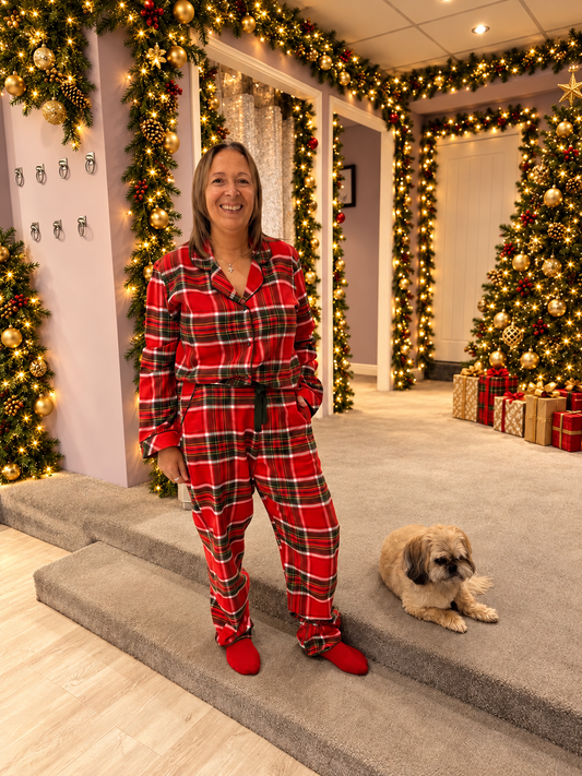 Cyberjammies Womens Red Brushed Check Pyjama Set