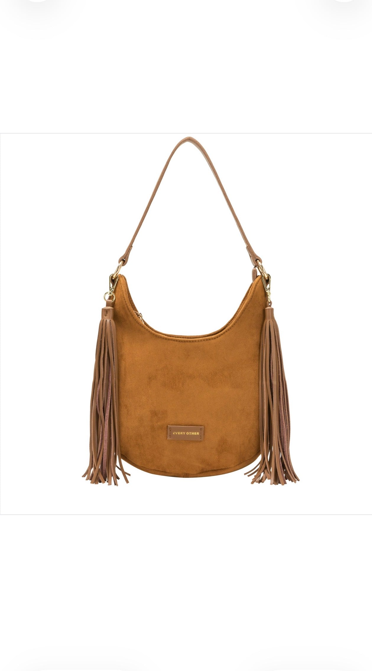 Every Other Medium Scoop Top Tassel Bag - Tan