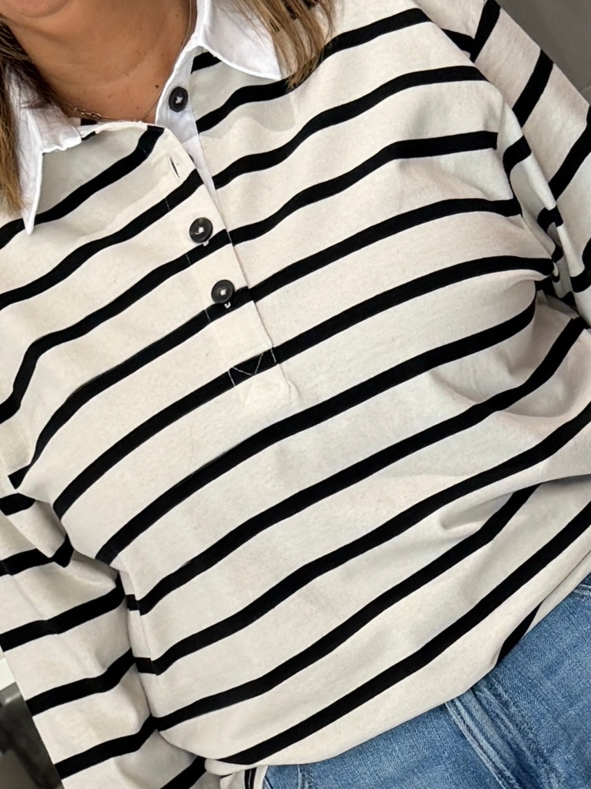 Fransa Lucille Rugby T-Shirt - Whisper White Mix