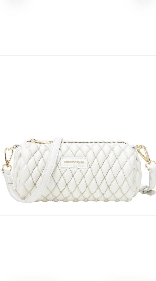 Every Other Quilted Barrel Bag - White