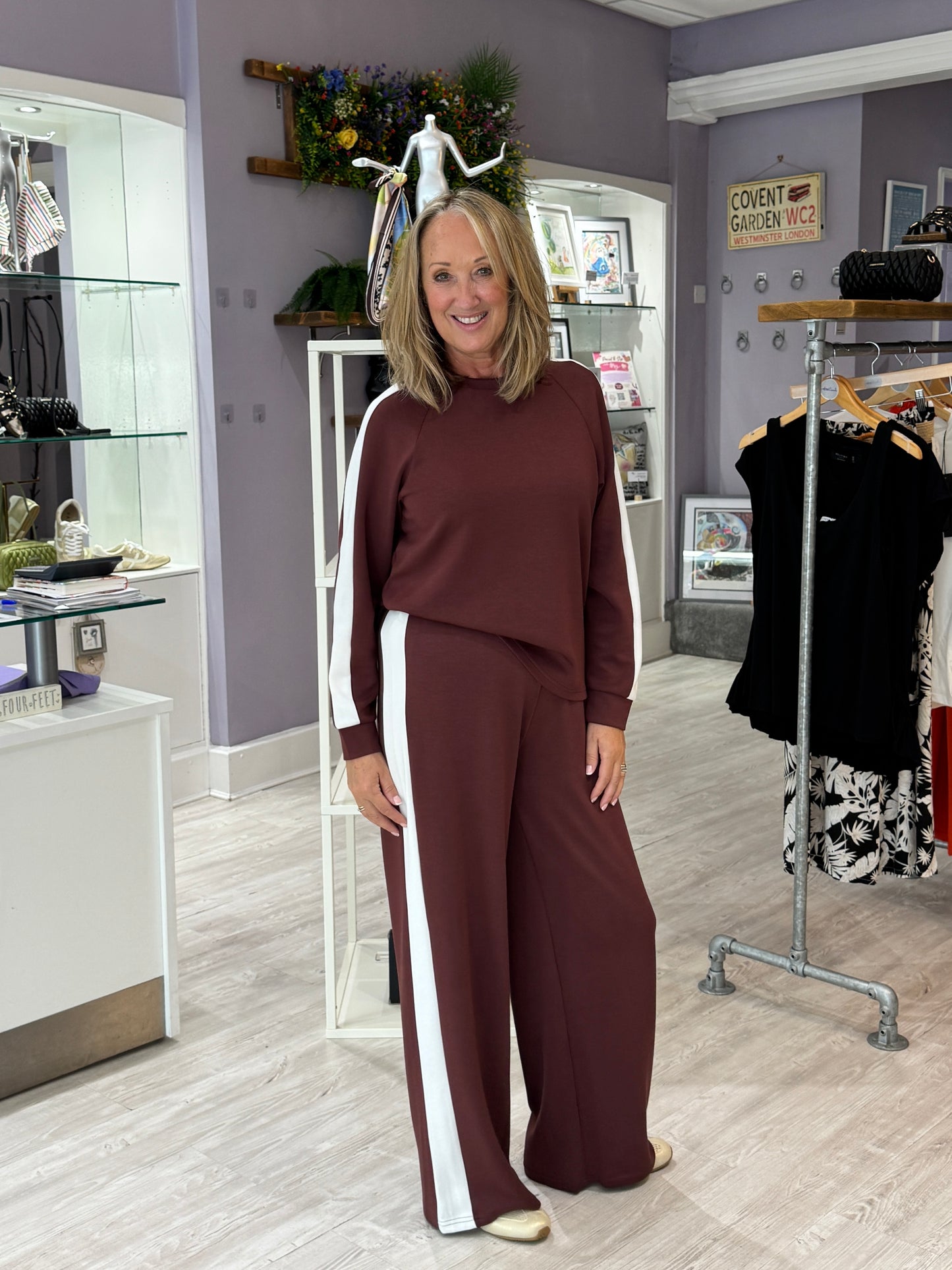 Fransa Aurora Trousers - Rum with White Stripe