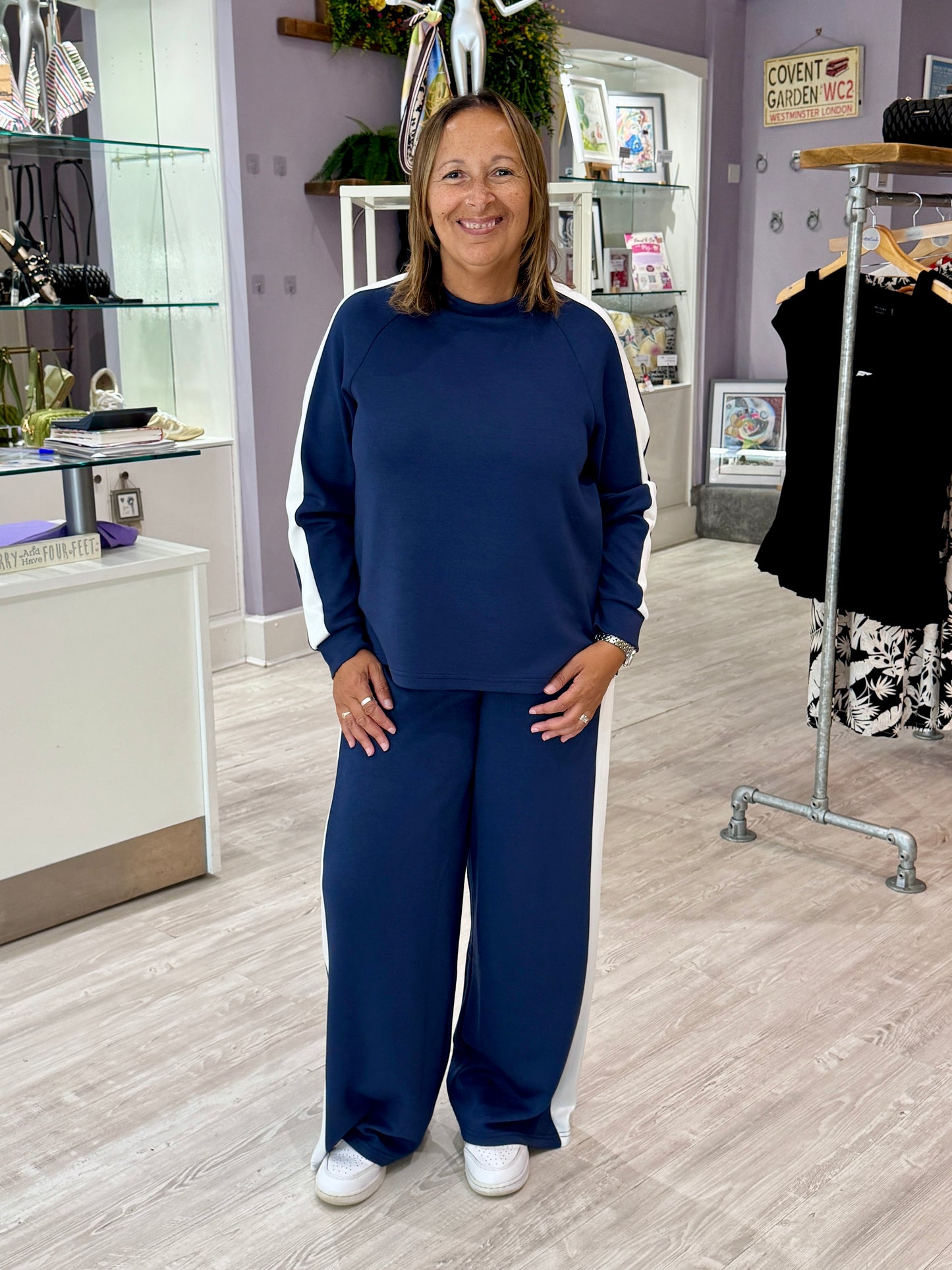 Fransa Aurora Trousers - Navy with White Stripe