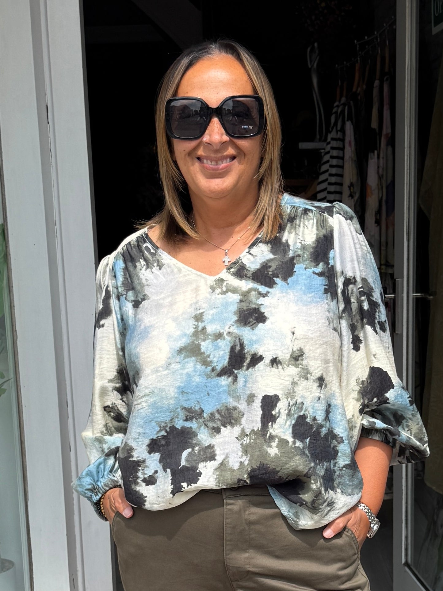 Fransa Ariana Blouse - Watercolour Bloom Ice Water/Blue