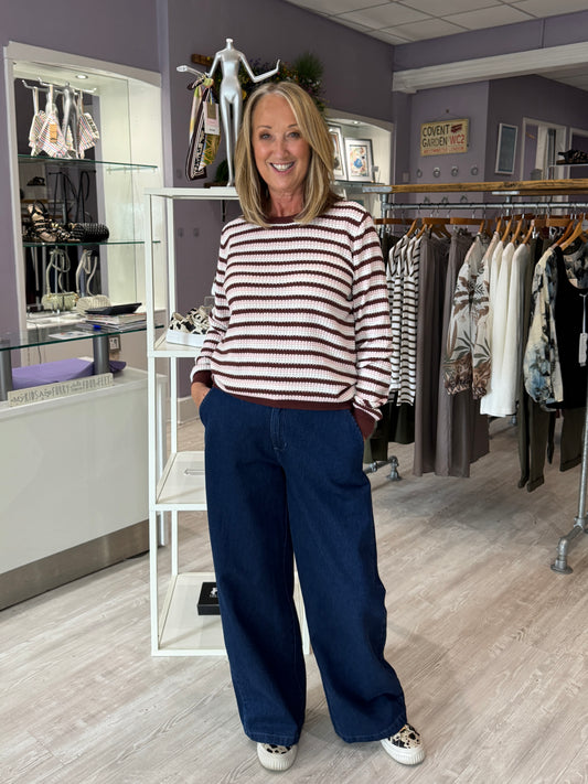 Fransa Caia Long Sleeve Jumper - Rose Shadow Stripe