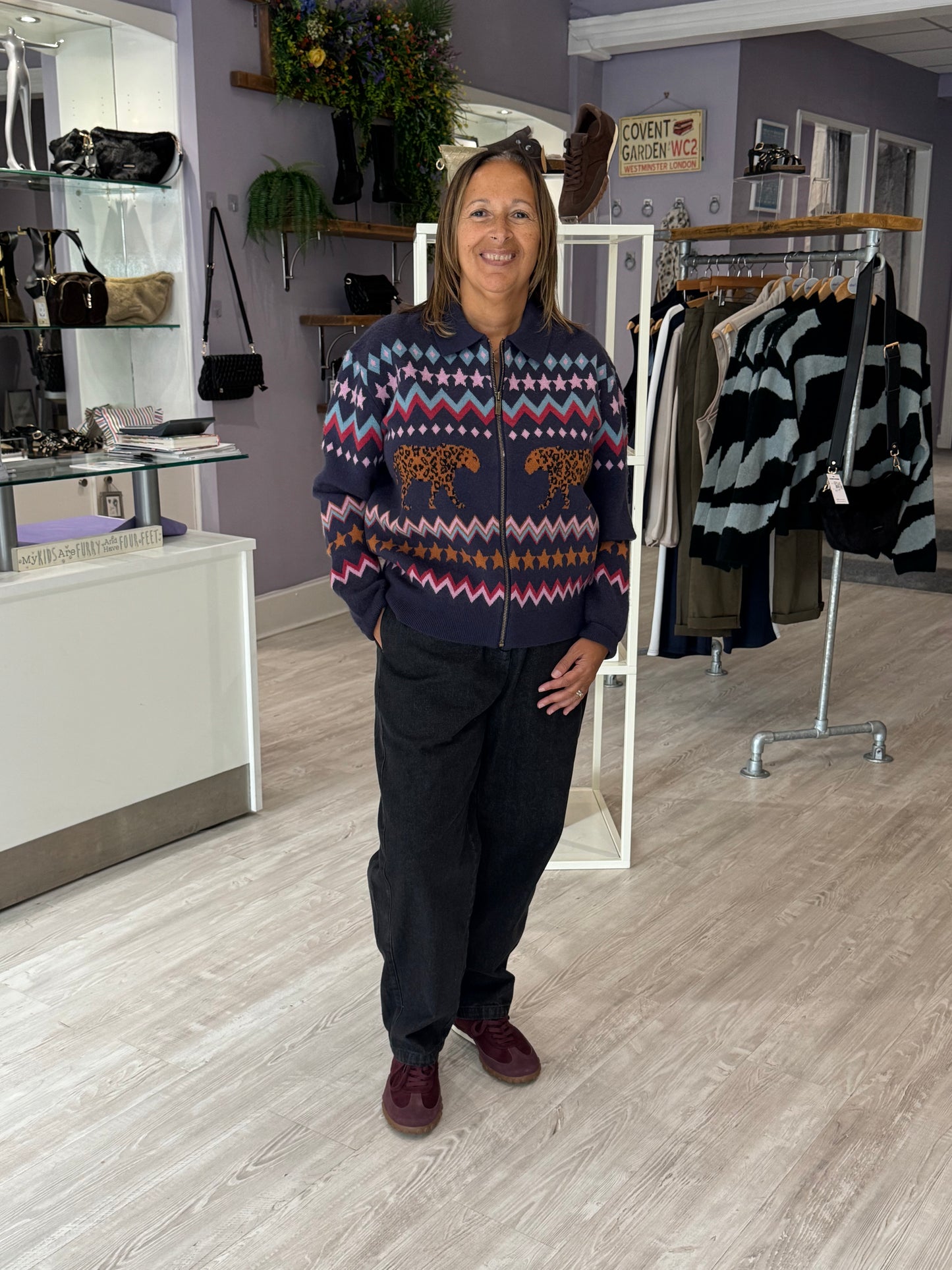 Sugarhill Brighton Katlin Knitted Bomber - Navy Leopard