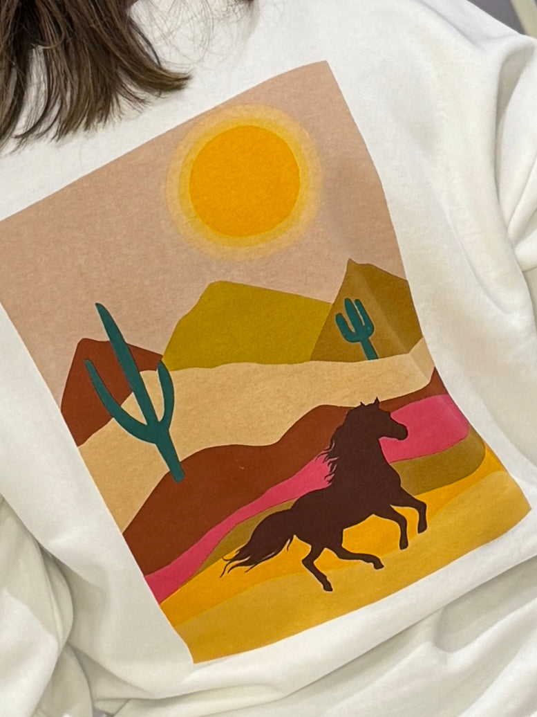 Eadie Relaxed Sweatshirt - Off White, Horse Print