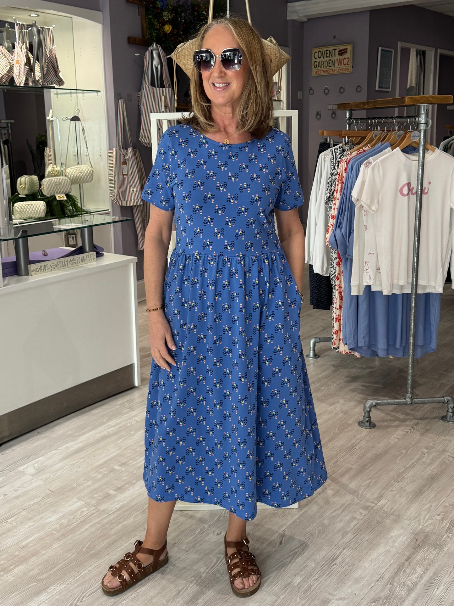 Sugarhill Brighton Sofia Jersey Midi Dress - Blue, Folklore Twist