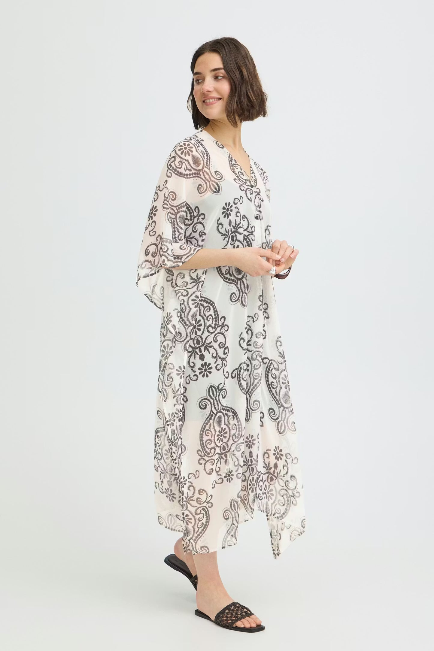 Fransa Natalia Kaftan Dress - Boho Muse White/Black