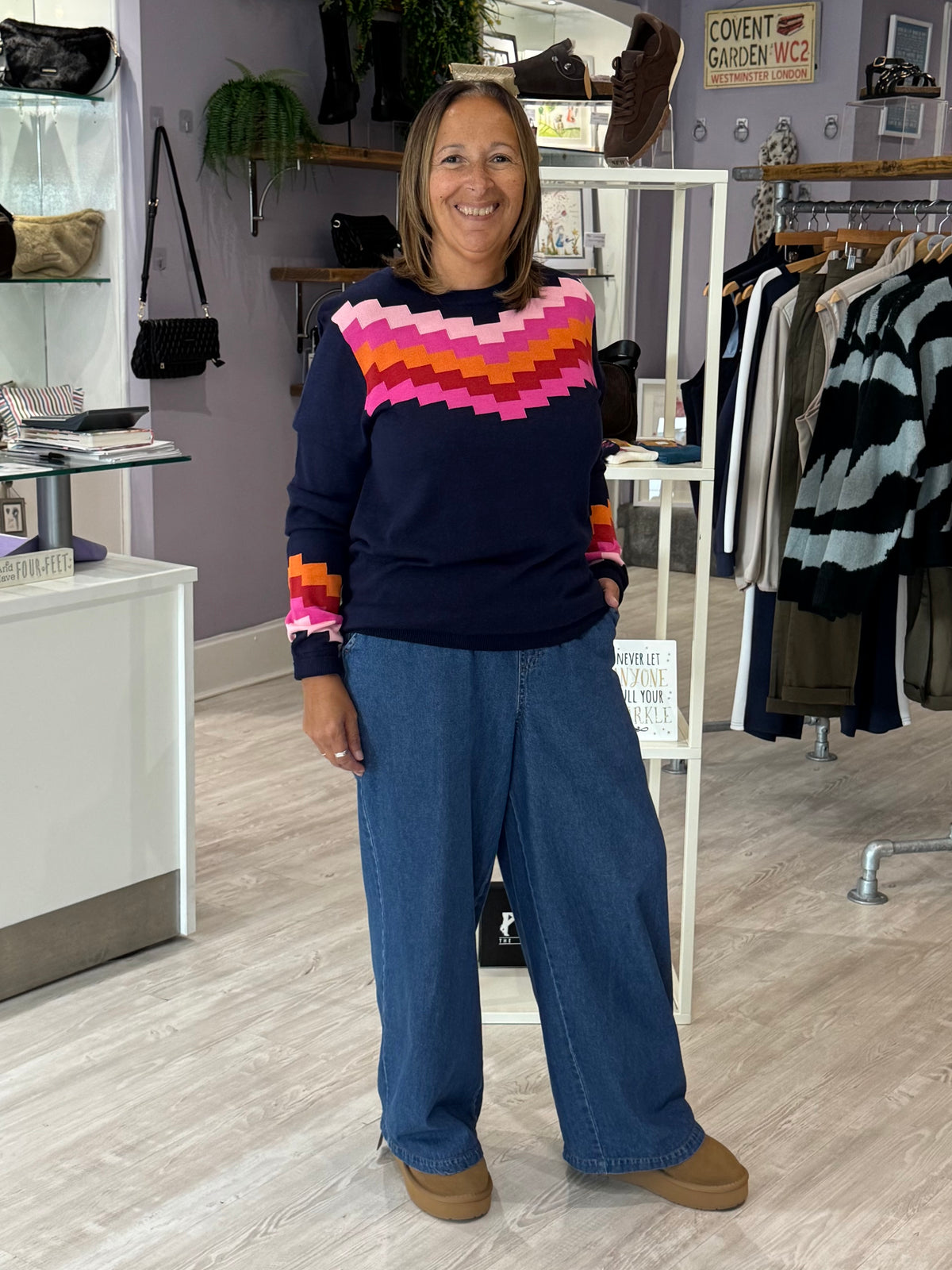 Sugarhill Brighton Rita Jumper - Navy Chevron