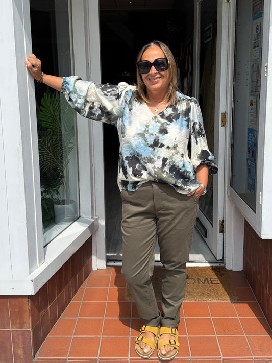 Fransa Ariana Blouse - Watercolour Bloom Ice Water/Blue