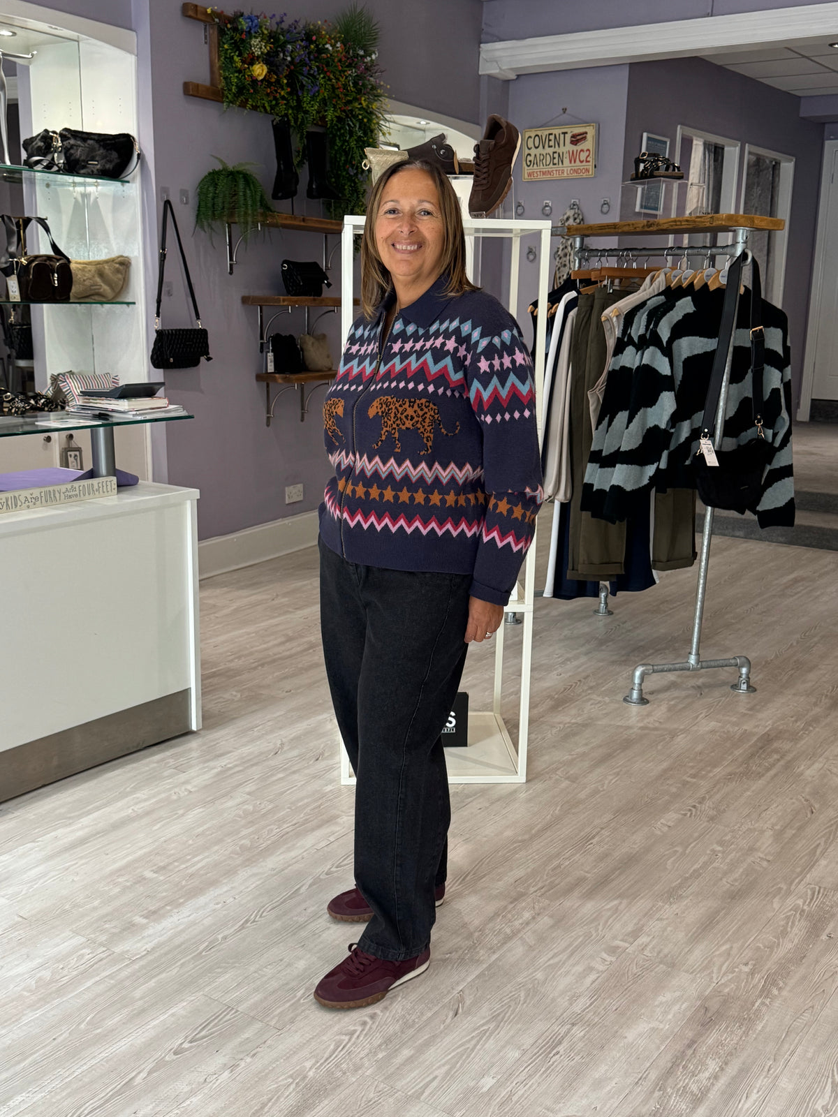 Sugarhill Brighton Katlin Knitted Bomber - Navy Leopard