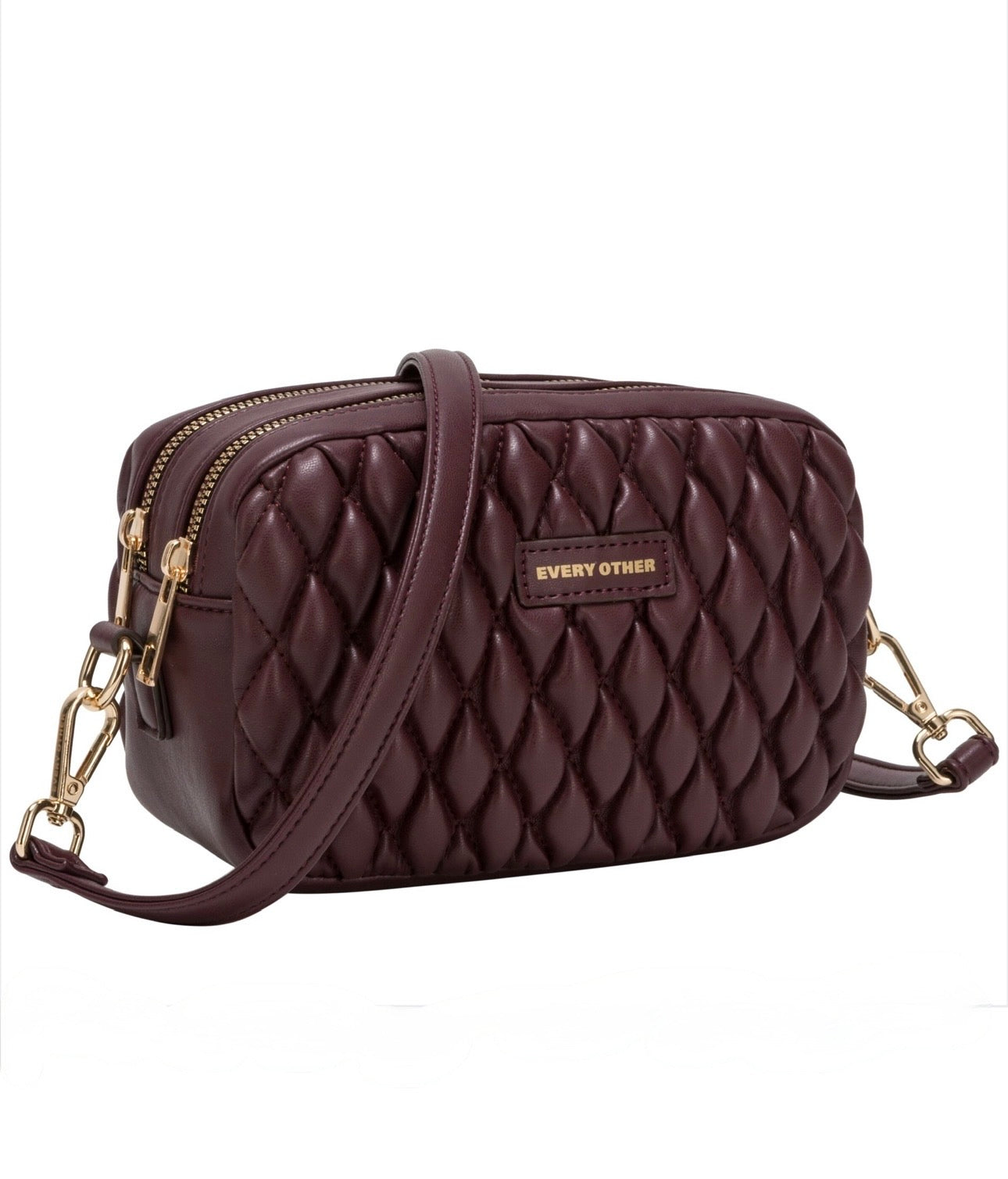 Every Other Quilted Camera Cross Body Bag - Burgundy
