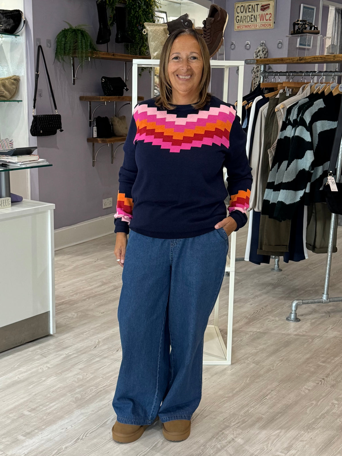 Sugarhill Brighton Rita Jumper - Navy Chevron