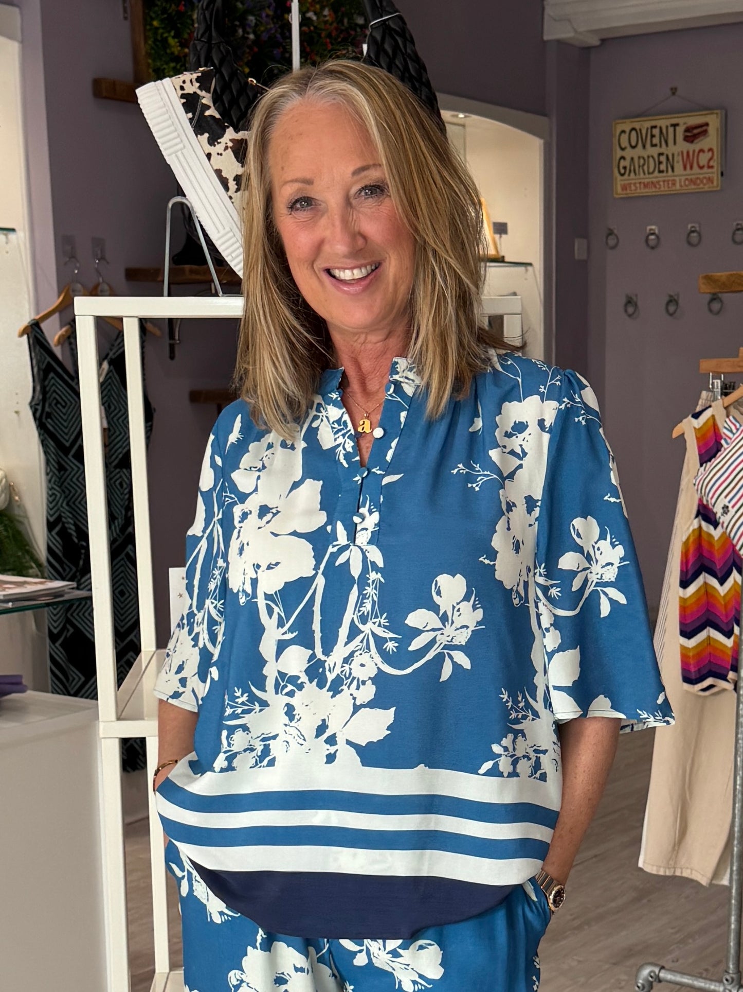 Saint Tropez Rasheda Blouse - Vallarta Blue Flower Bouquet