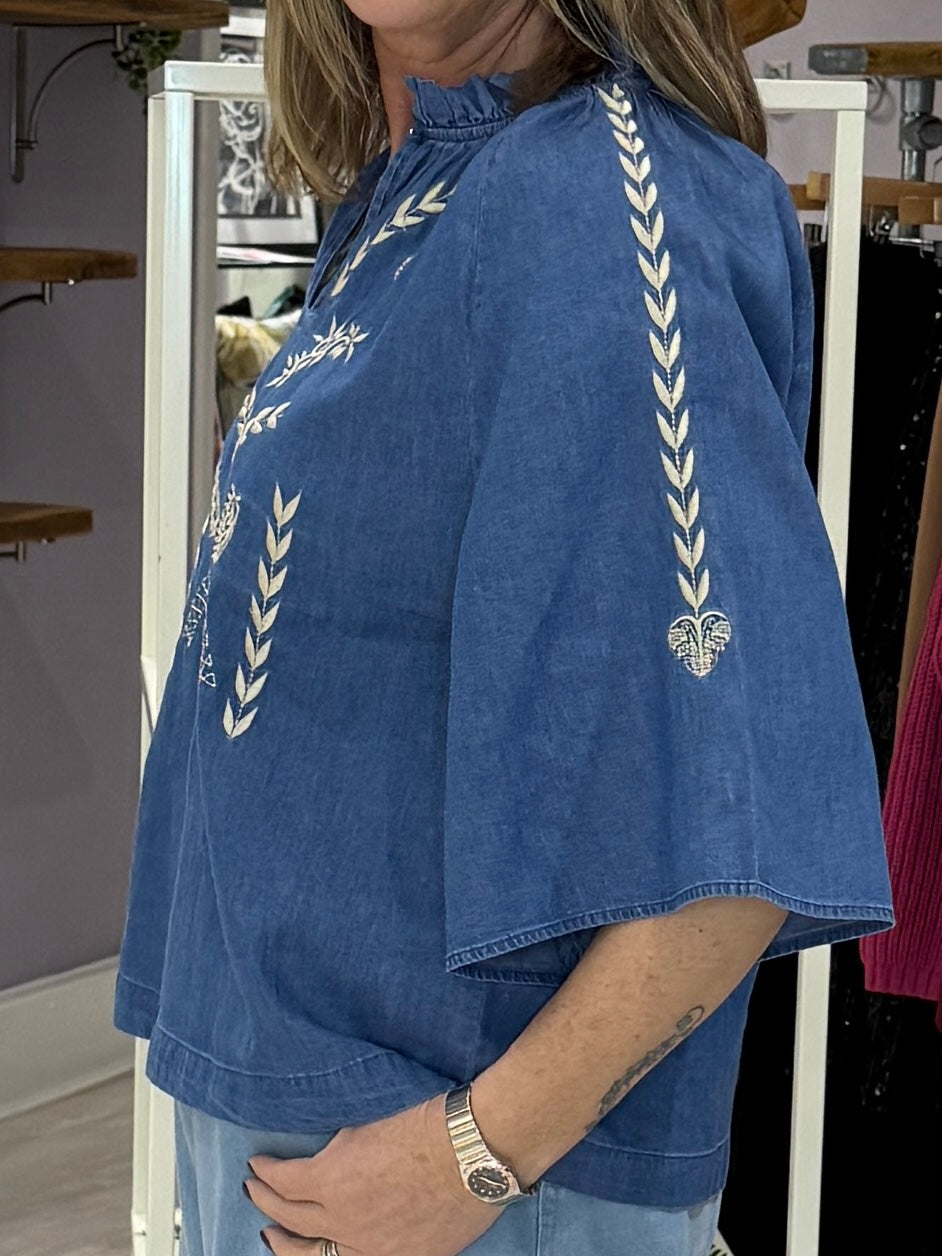 Saint Tropez Onaya Blouse - Medium Blue Denim