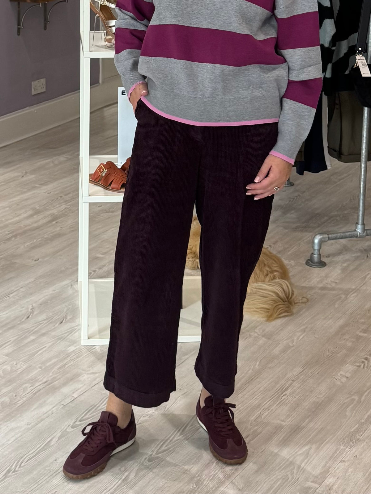 Sugarhill Brighton Lindley Cord Cropped Trousers - Dark Plum