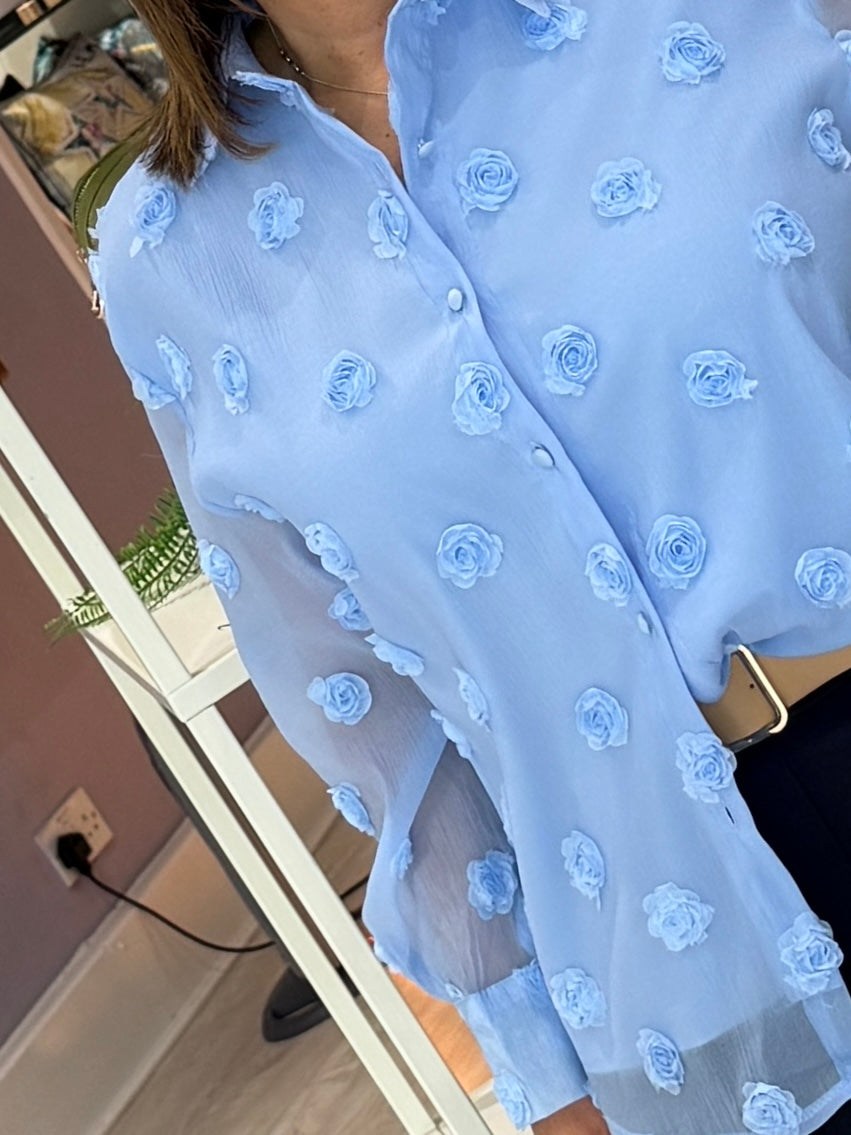 Isla Flower Blouse -Blue