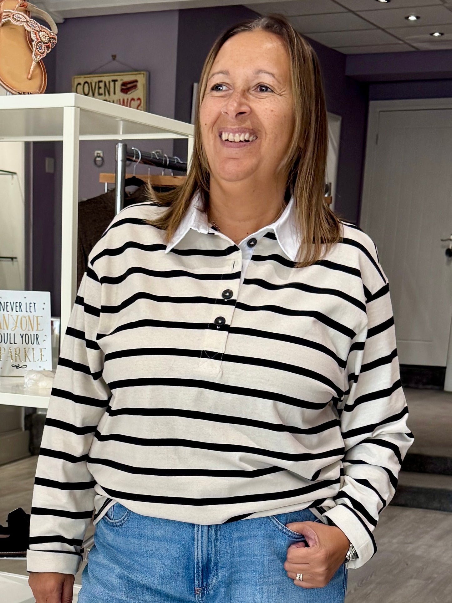 Fransa Lucille Rugby T-Shirt - Whisper White Mix