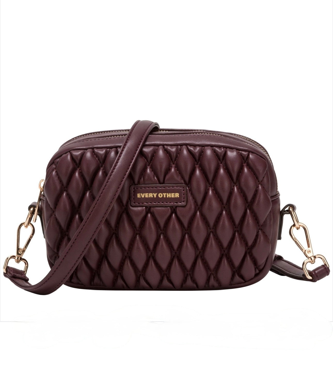 Every Other Quilted Camera Cross Body Bag - Burgundy
