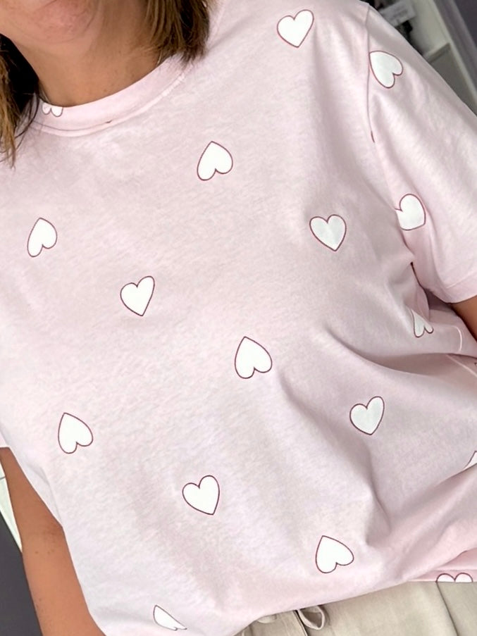 Saint Tropez Pixilina T-Shirt - Barely Pink White Big Hearts