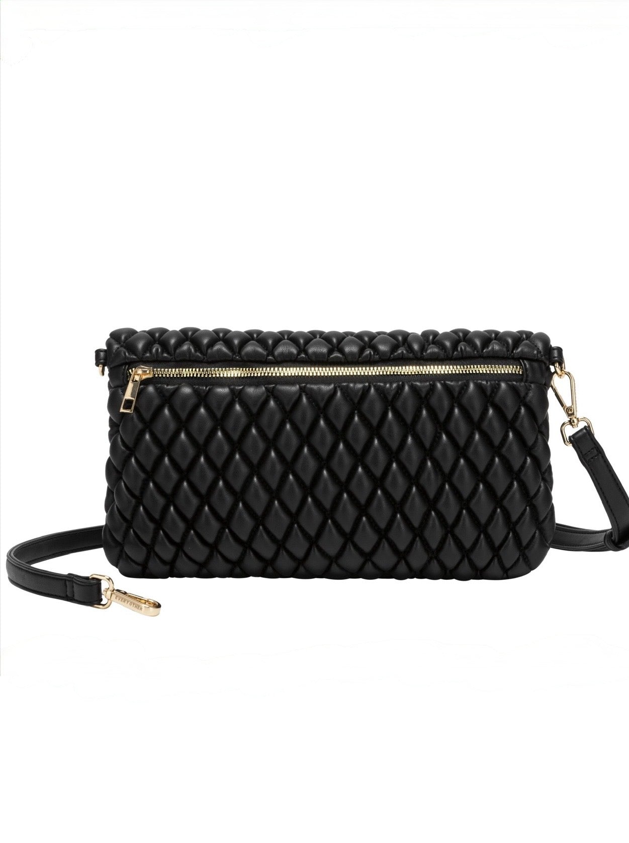 Every Other Quilted Flap Over Clutch Cross Body Bag - Black