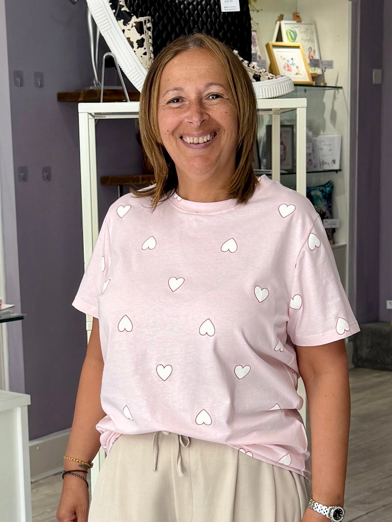 Saint Tropez Pixilina T-Shirt - Barely Pink White Big Hearts