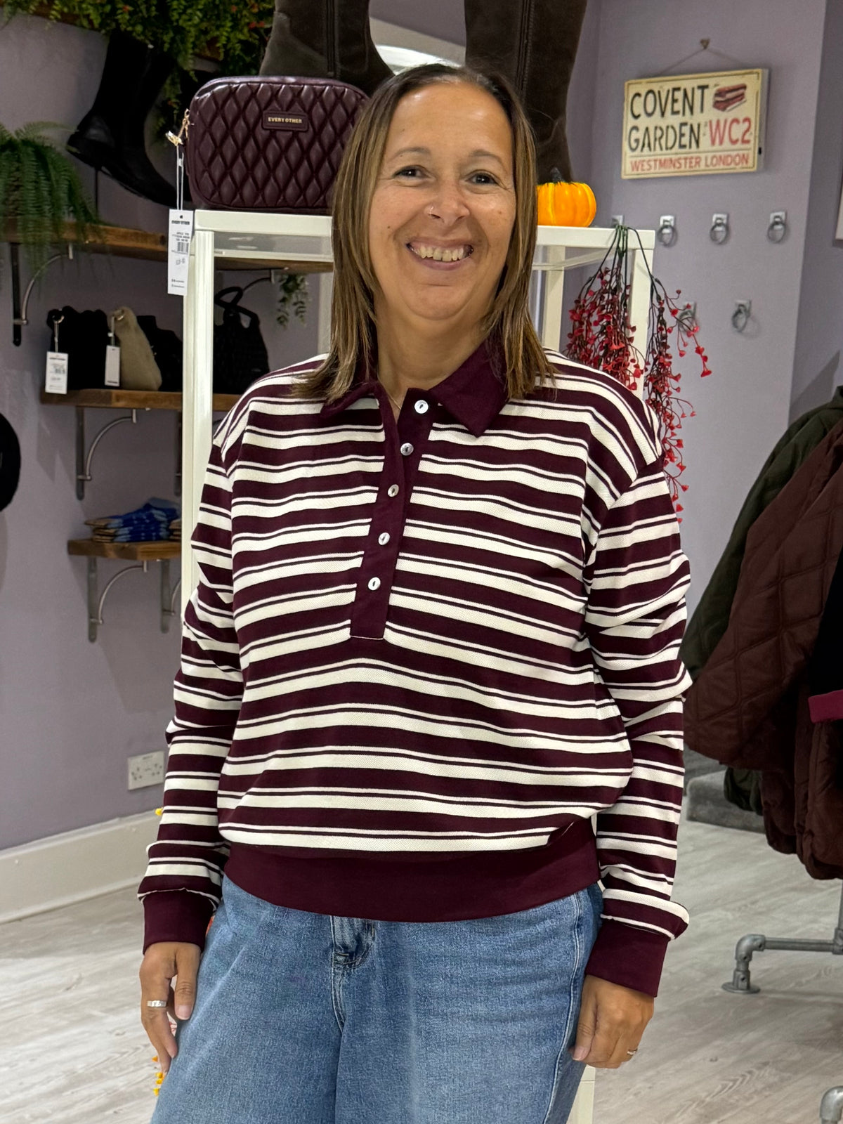 Saint Tropez Majorie T-Shirt - Port Royal with White Stripe/Brown