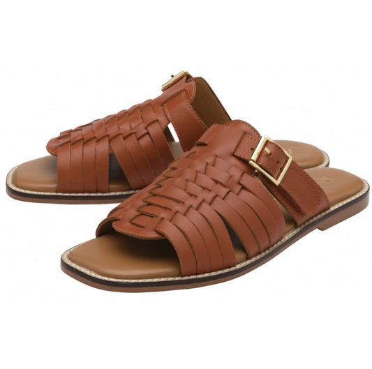 Ravel Orange Leather Dene Flat Mule Sandals