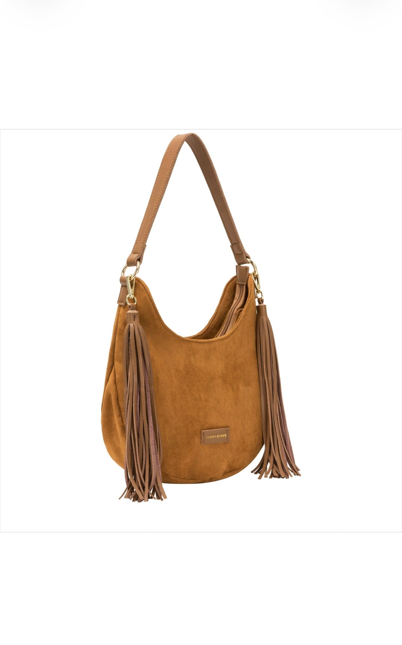 Every Other Medium Scoop Top Tassel Bag - Tan